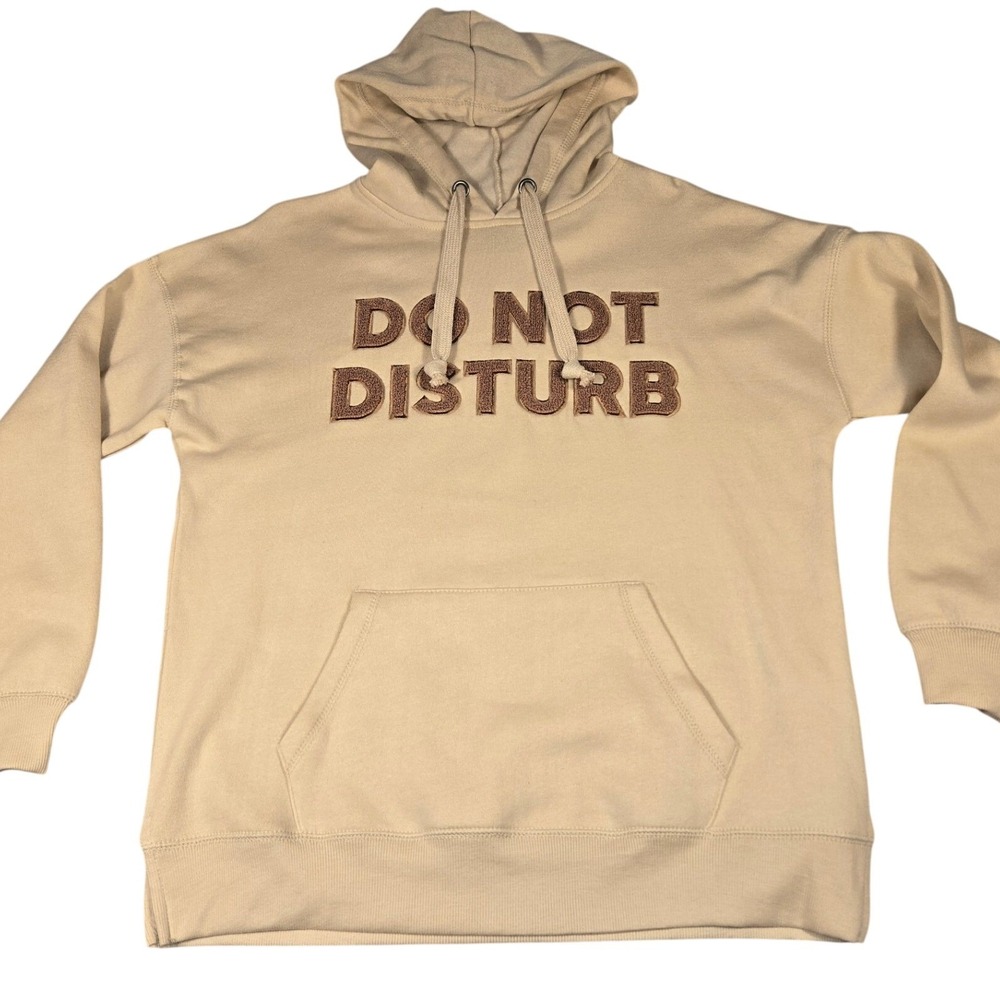 Ocean Drive Do Not Disturb Graphic Hoodie Beige Cream Fleece Pullover XS OD-2189